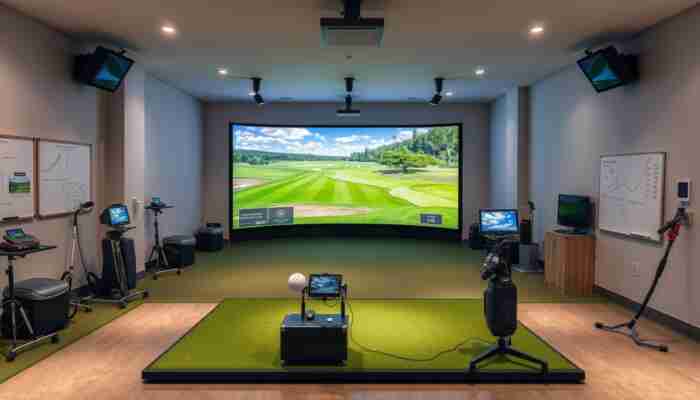 Golf simulator package planning for room size and setup type