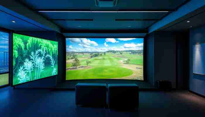 Golf simulator screen and projector setup example for indoor play