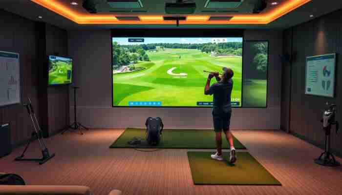 Home golf simulator setup designed for regular skill improvement practice