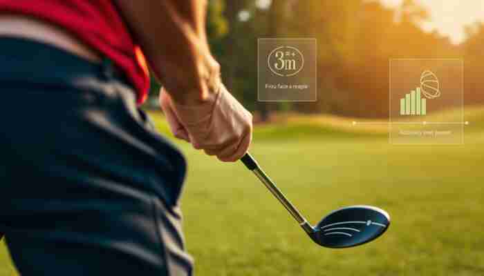 Golfer using simulator swing metrics such as face angle and club speed to improve performance