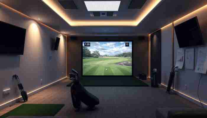 Complete home golf simulator illustrating the need to budget for the whole setup before choosing financing